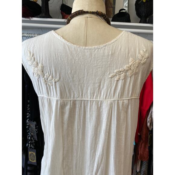 vintage 1970s embroidered ivory cotton Mexican dress puebla oaxacan tunic boho - Picture 12 of 13